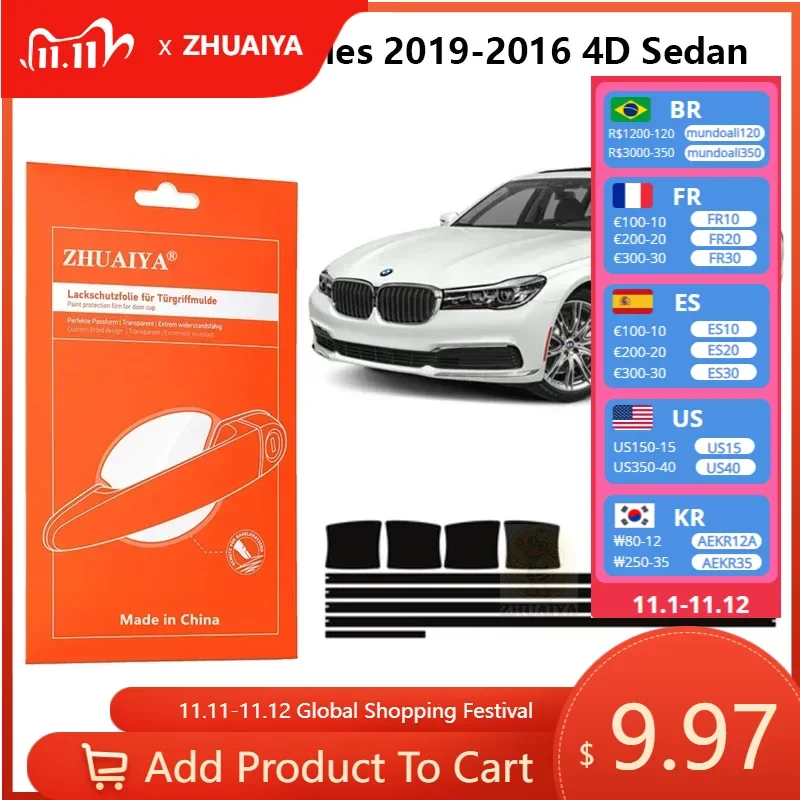 

Защитная пленка на края дверной ручки, защитная пленка на дверную ручку, ТПУ PPF для BMW 7 серии 2019-2016 4D, автомобильные аксессуары для седана