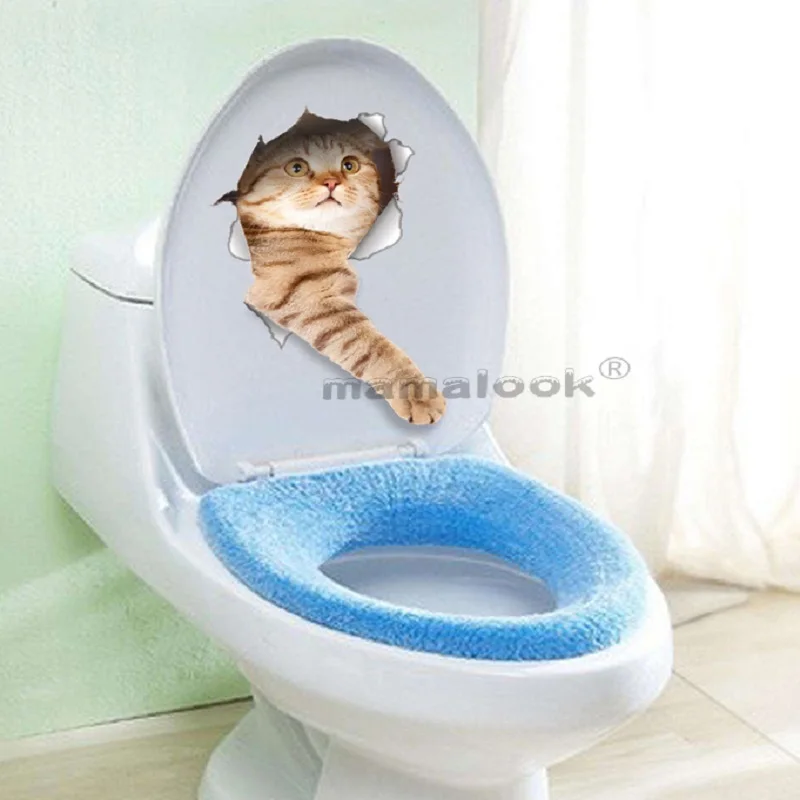 

Hole View Cute Claw Cat 3D Waterproof Wall Stickers Bathroom Toilet Living-room Home Decor Decal Poster Background Super17