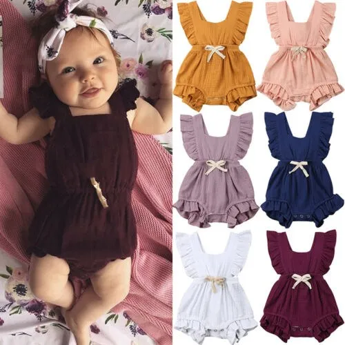 

Newborn Baby Girls Ruffle One-Pieces Romper Jumpsuit Outfits Sunsuit 6 Colors