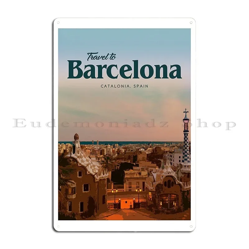 Металлический знак Путешествие в Барселоне Гаражный персонаж Дизайн кинотеатра