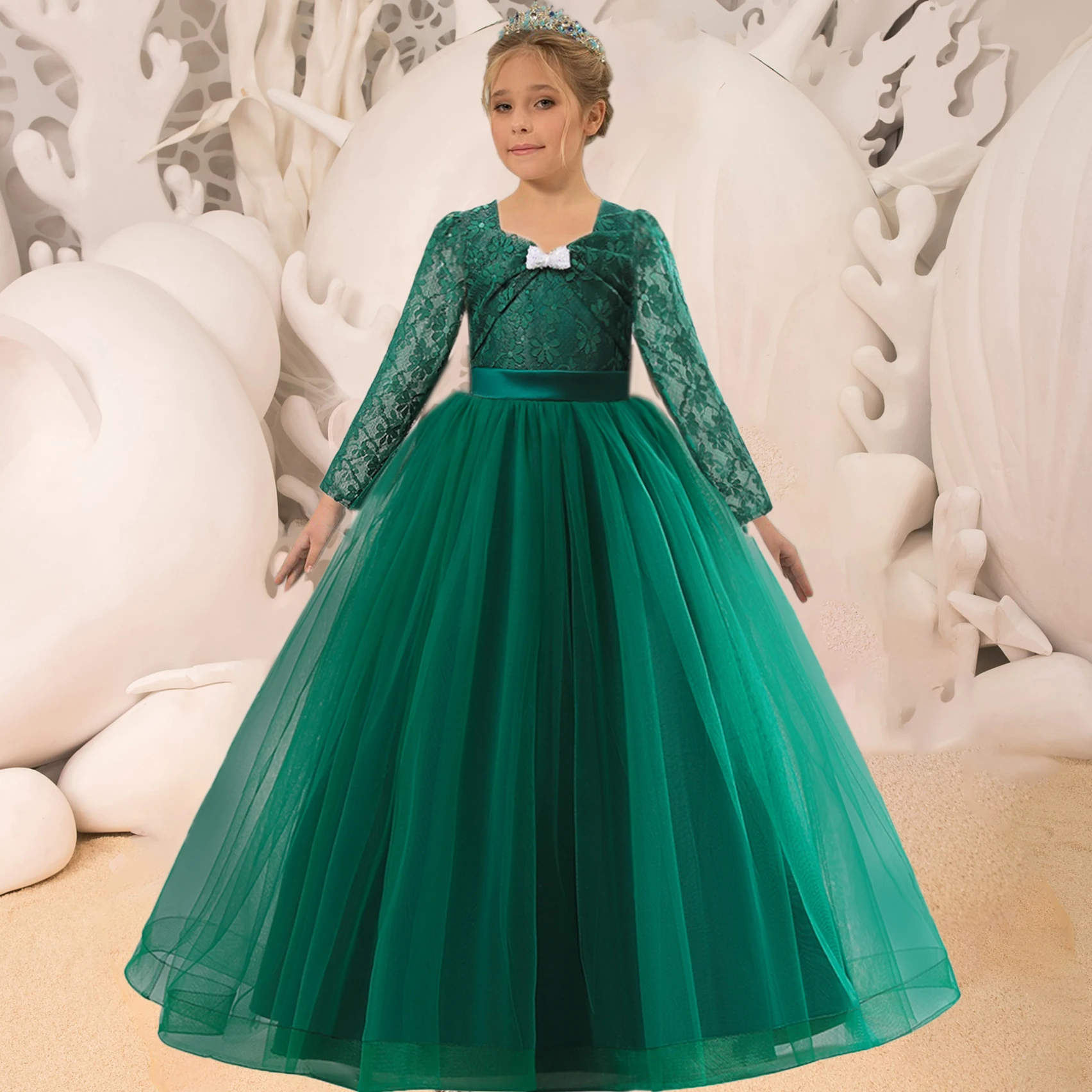 

2023 Пышное Платье для подружек невесты с цветочным рисунком для девочек с бантом свадебные платья принцессы с длинным рукавом для дня рожден...