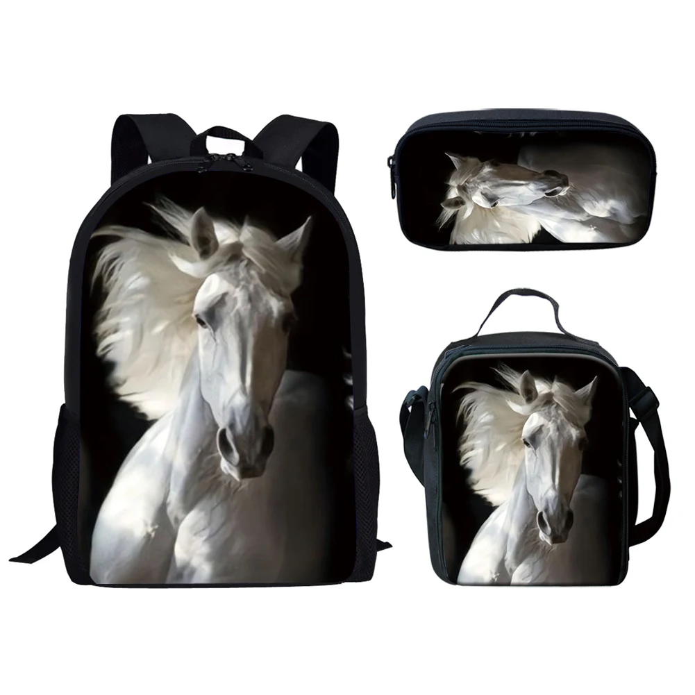 

FORUDESIGNS 3D Crazy Horse Animal Prints Large Backpack For Teenager Student Back to School 3pcs Schoolbags Set Mochila Infantil