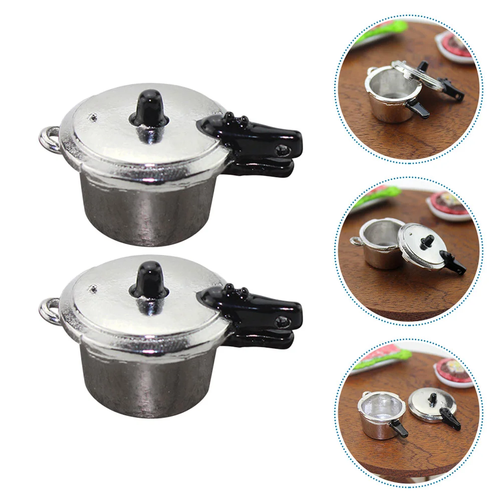 

2PCS Mini Pressure Cooker Model Alloy Pressure Cooker Mini House Accessory