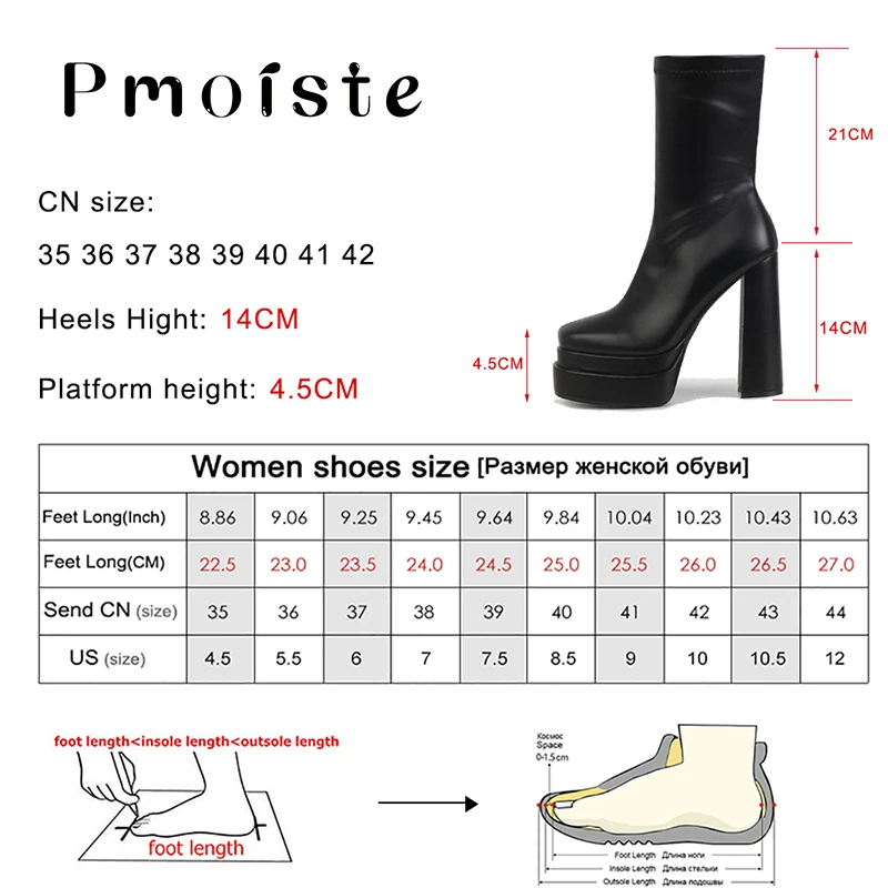 High Heel Boots for Women Solid Zipper Knight Boots Fashion Square Toe Platform Thick Heels Sexy Short Ankle Boots Black Shoes