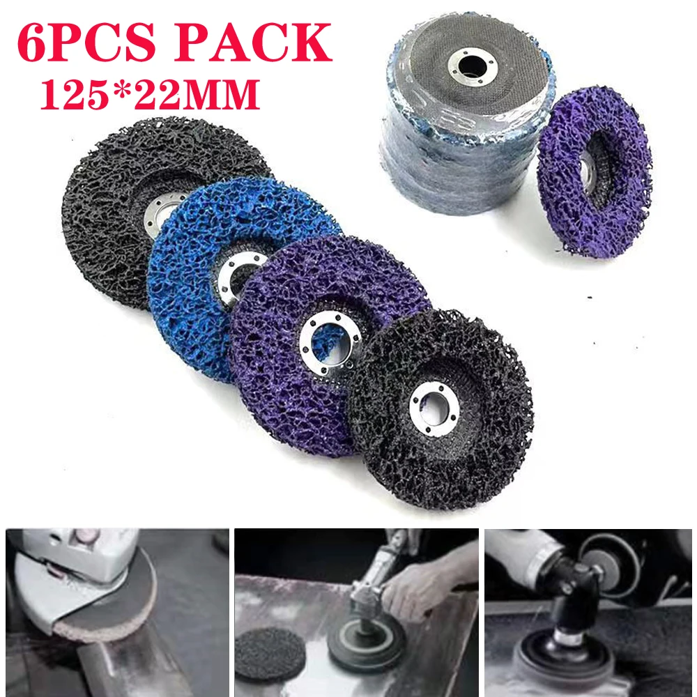 6Pcs Coral Disc 125*22mm Poly Strip Disc Abrasive Tool Wheel Paint Rust Removal Clean for Angle Grinder 46 Grit Polishing Wheel