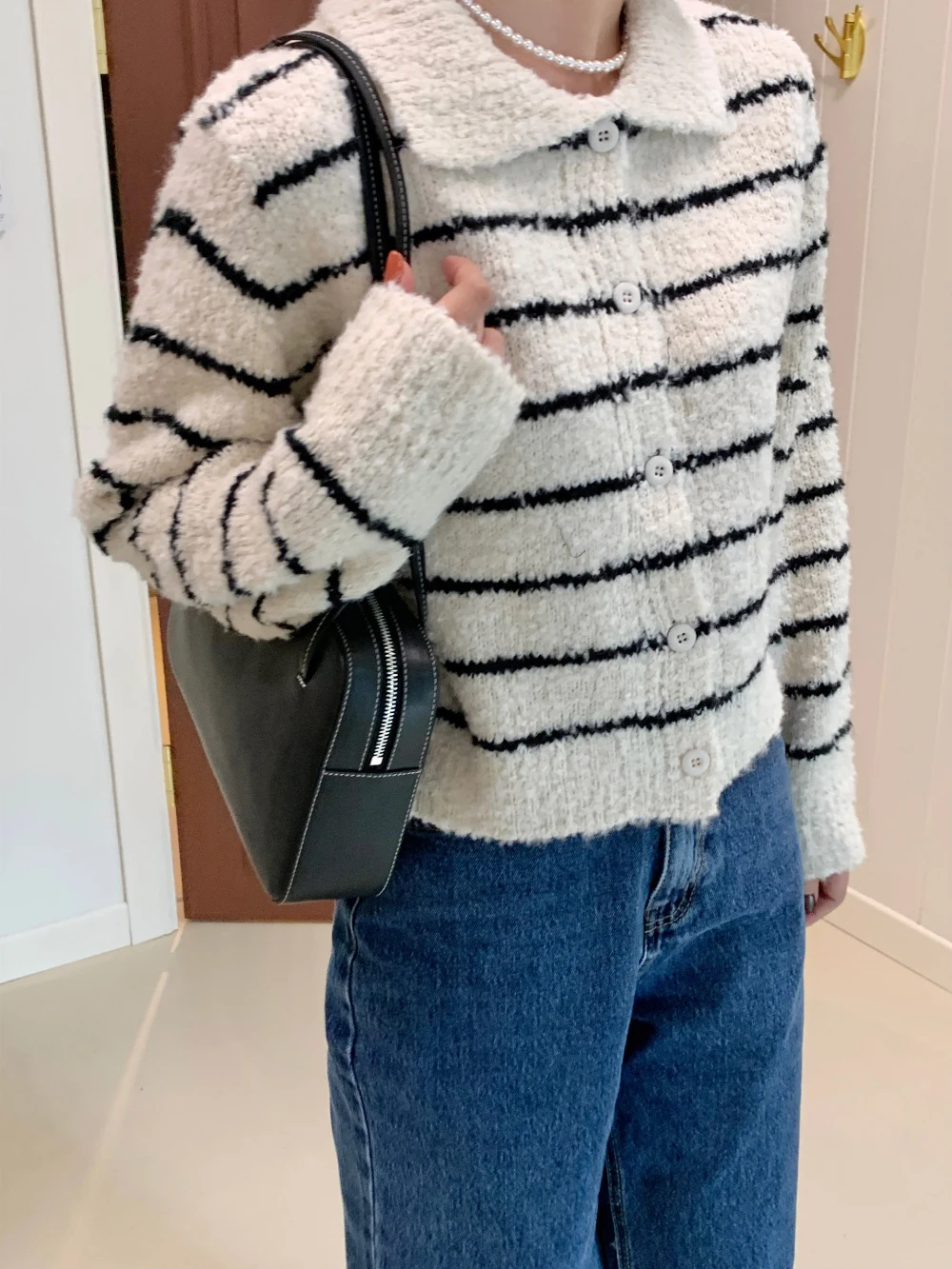 

Винтажный Кардиган Женская одежда с длинным рукавом однобортный полосатый Повседневный Женский вязаный Модный укороченный свитер в Корейском стиле