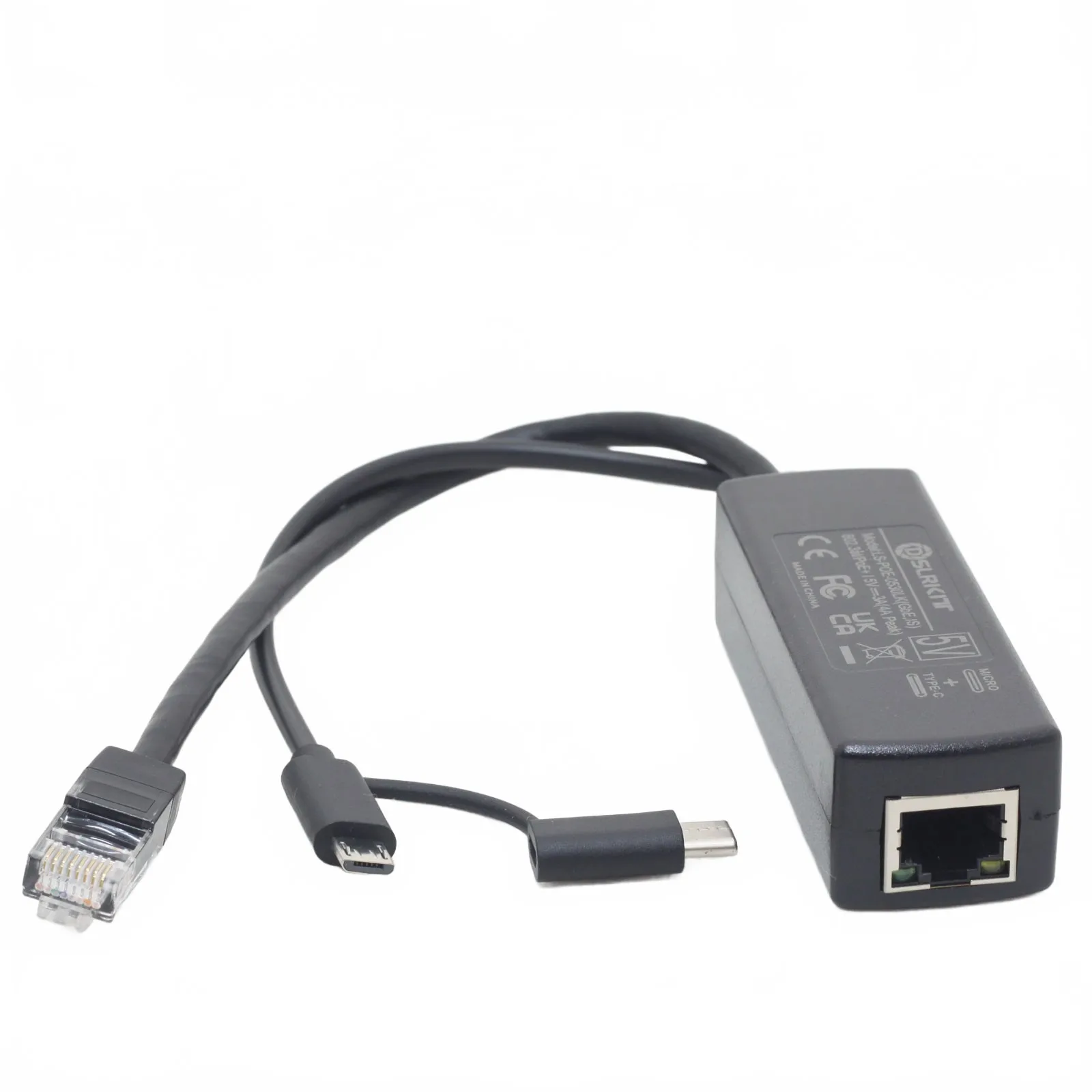 Фото 5 В, 3 А, 4 А, гигабитный разветвитель PoE USB-C/Type-C + MicroUSB 802.3at PoE + для Pi 5, 20 Вт №1