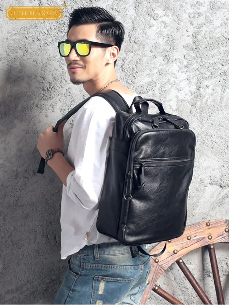 Large Capacity Teenage Boy Shoulder School Bag Satchel Cow Split Leather Laptop Packing Backpack Fashion Softshell Travel Bags