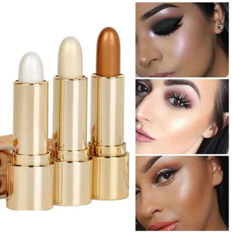 

3D Face Brighten Highlighter Bar Cosmetic Face Contour Bronzer Shimmer Highlighter Stick Concealer Cream Makeup Tool 3 Colors