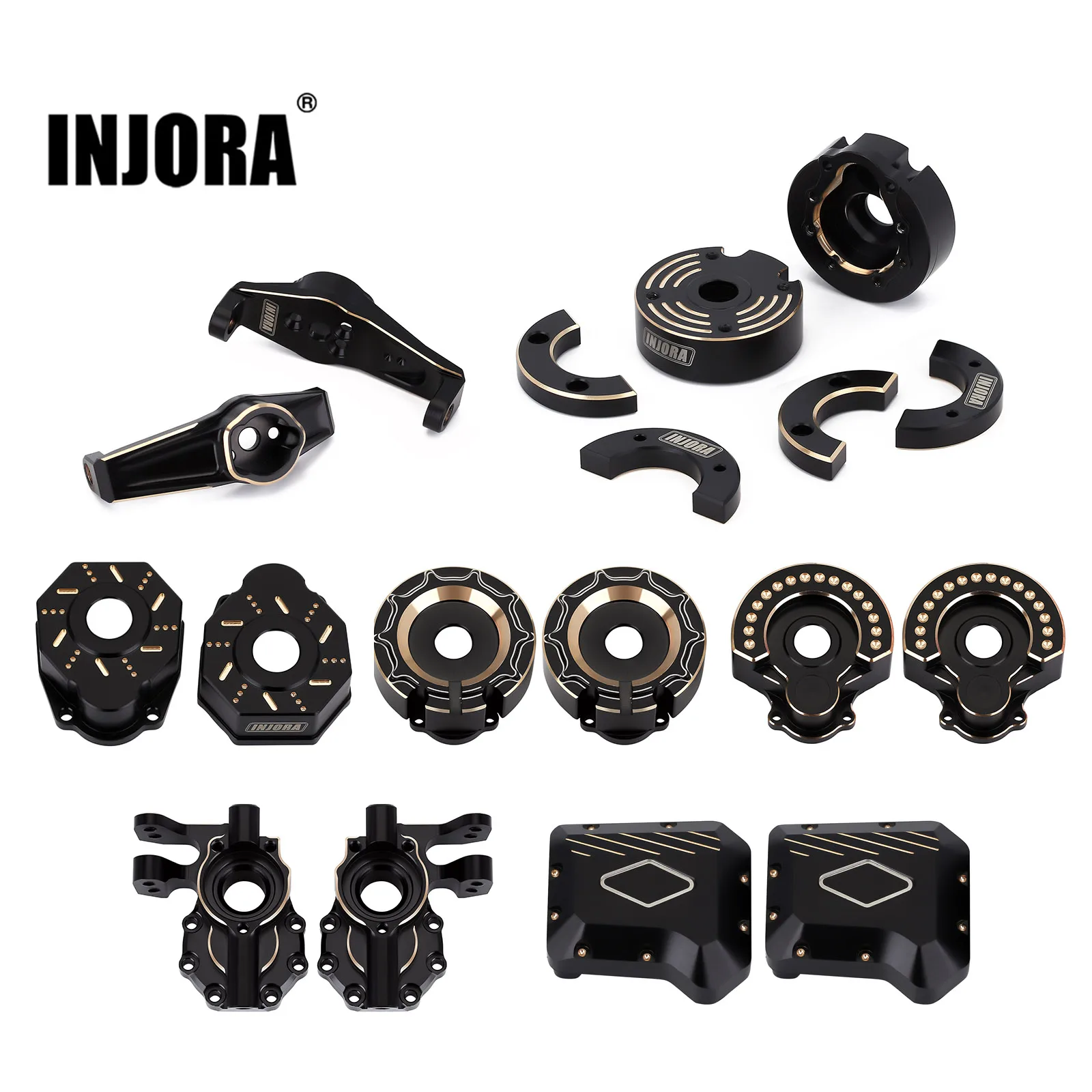 INJORA Heavy Black Coating Brass Counterweight Portal Drive Housing For 1/10 RC Crawler Car TRX4 TRX6 Upgrade Parts