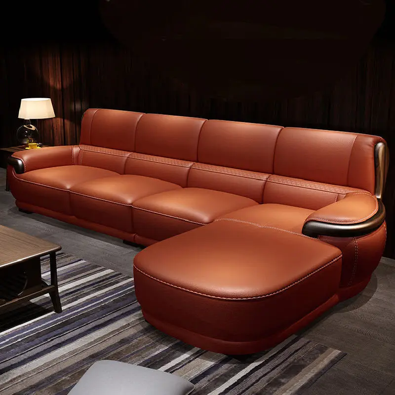 

Nordic Italian First Layer Sofa Cowhide Solid Wood Corner L-shaped Small Family Living Room Combined Sofa Lounge Chair Sofa