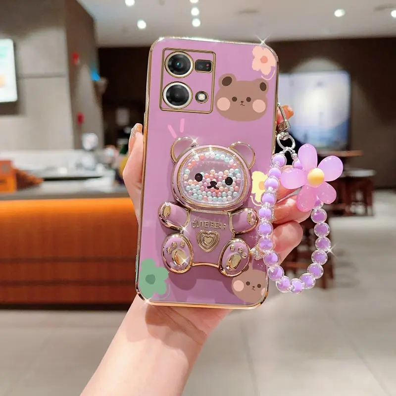 Цветочный ремешок Reno7 Reno2 с милым медведем держатель для телефона соответствует