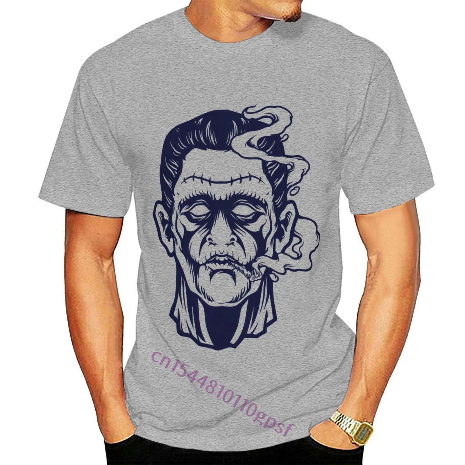 

Head Monster Smoke Weed Silhouette T-shirt Brand Cotton Men Clothing Male Slim Fit T Shirt