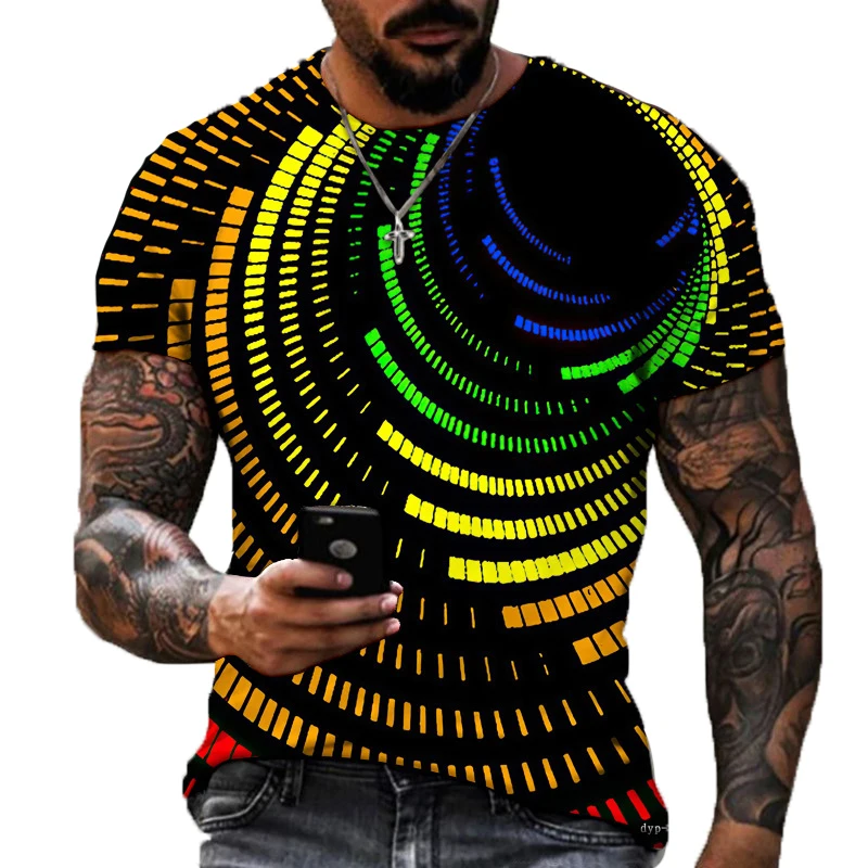 

Men's Summer Short Sleeve Tech Swirl Digital Information 3D Printing Men's T-shirt Harajuku Fashion Streetwear Size 5XL