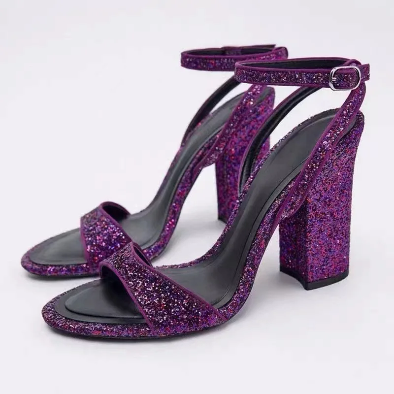 

Сандалии женские на высоком каблуке, Босоножки с открытым носком, блестящие, на массивном каблуке, элегантная обувь