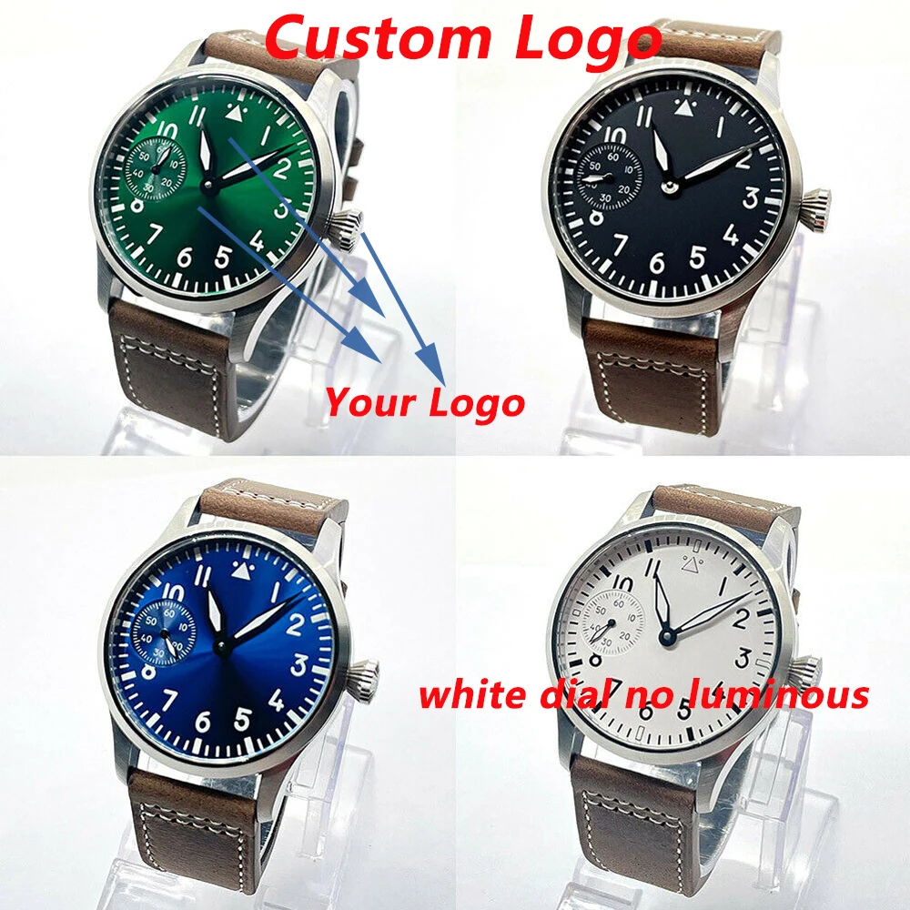 Enlarge Custom Logo 42mm Brushed Steel/Black/Brass Coated Case Sapphire Glass Luminous st3600 Manual Movement Mens Watch