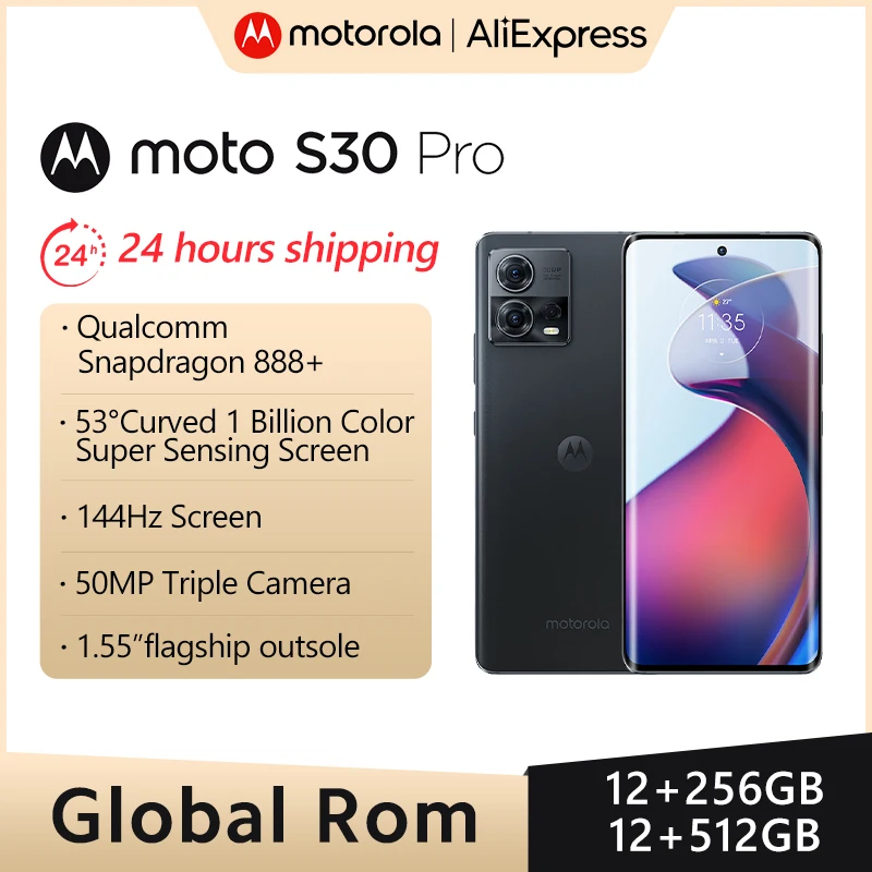 

Global ROM Motorola MOTO S30Pro 5G 50MP Triple Camera 32W AF Camera 68W Fast Charging Android12 Snapdragon888 Plus 144Hz Screen