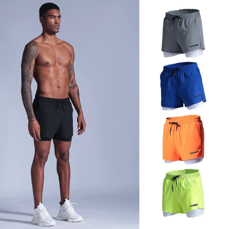 

Шорты мужские спортивные для марафона, быстросохнущие двухслойные трёхточечные штаны, светильник кости, для фитнеса и поездок