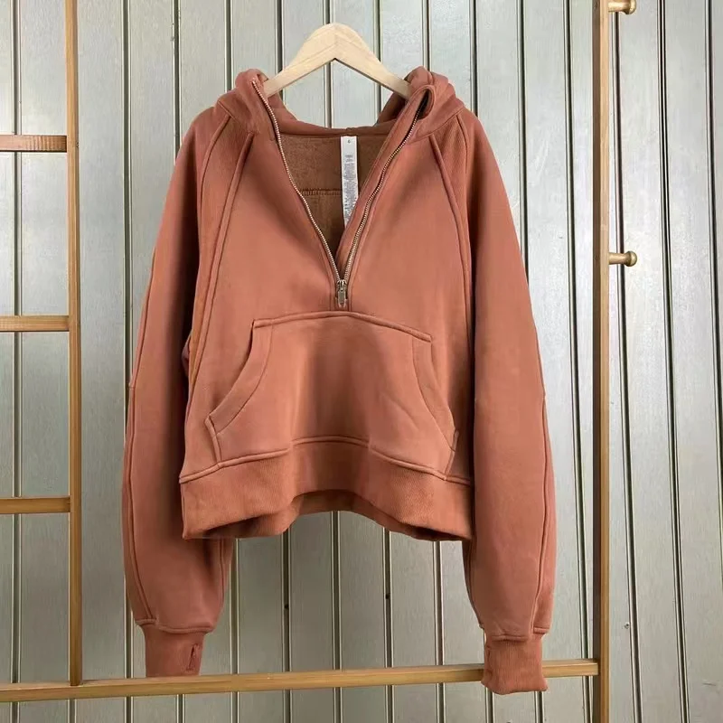 Lulu Women Winter Oversized Cropped Hoodies Relaxed Fit Sweatshirt Waist Length Sweater Yoga Wear for Women Define Jackets Coat