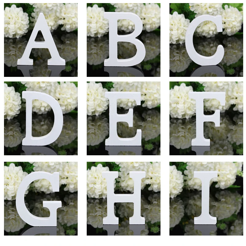 

White Wooden Letters Name Design Alphabet Wall Hanging English Alphabet Wedding Decoration Party Supplies Home Shop Decor New