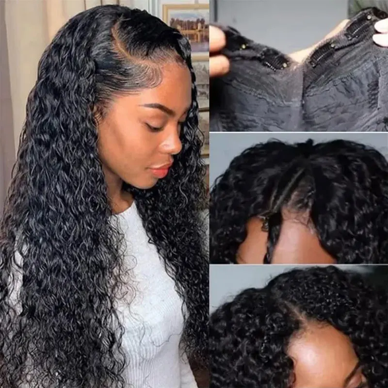 V Part Water Wave Human Hair Wig With5x2Water Wavy V-part Wigs No Leave Out Upgraded U Part Wig For Black Women Clip in Half Wig