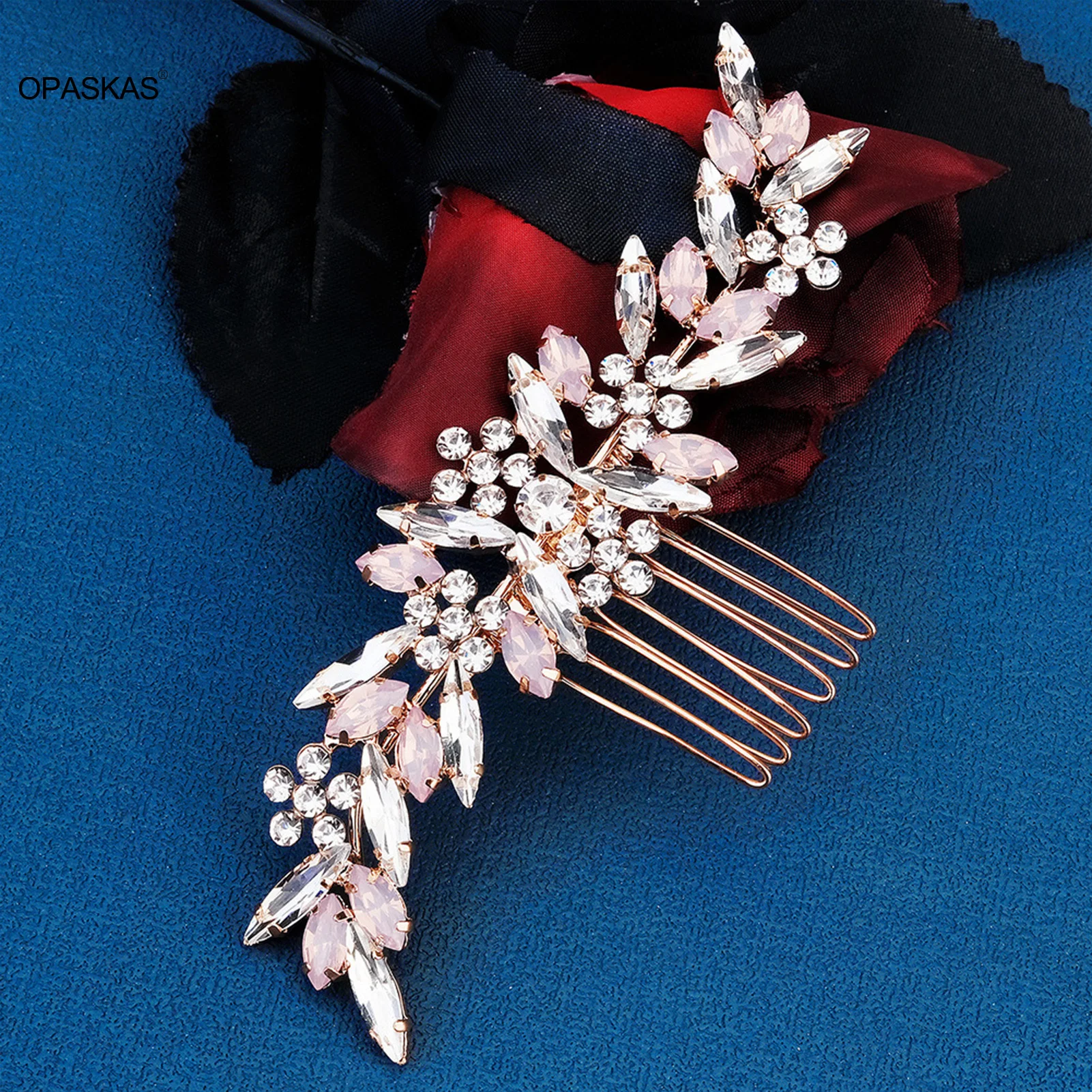 

Bride Hair Comb Women Tiaras Pink Rhinestone Alloy Hairpin Fork Insert Hair Clip Headpiece Wedding Headwear Party Head Jewelry