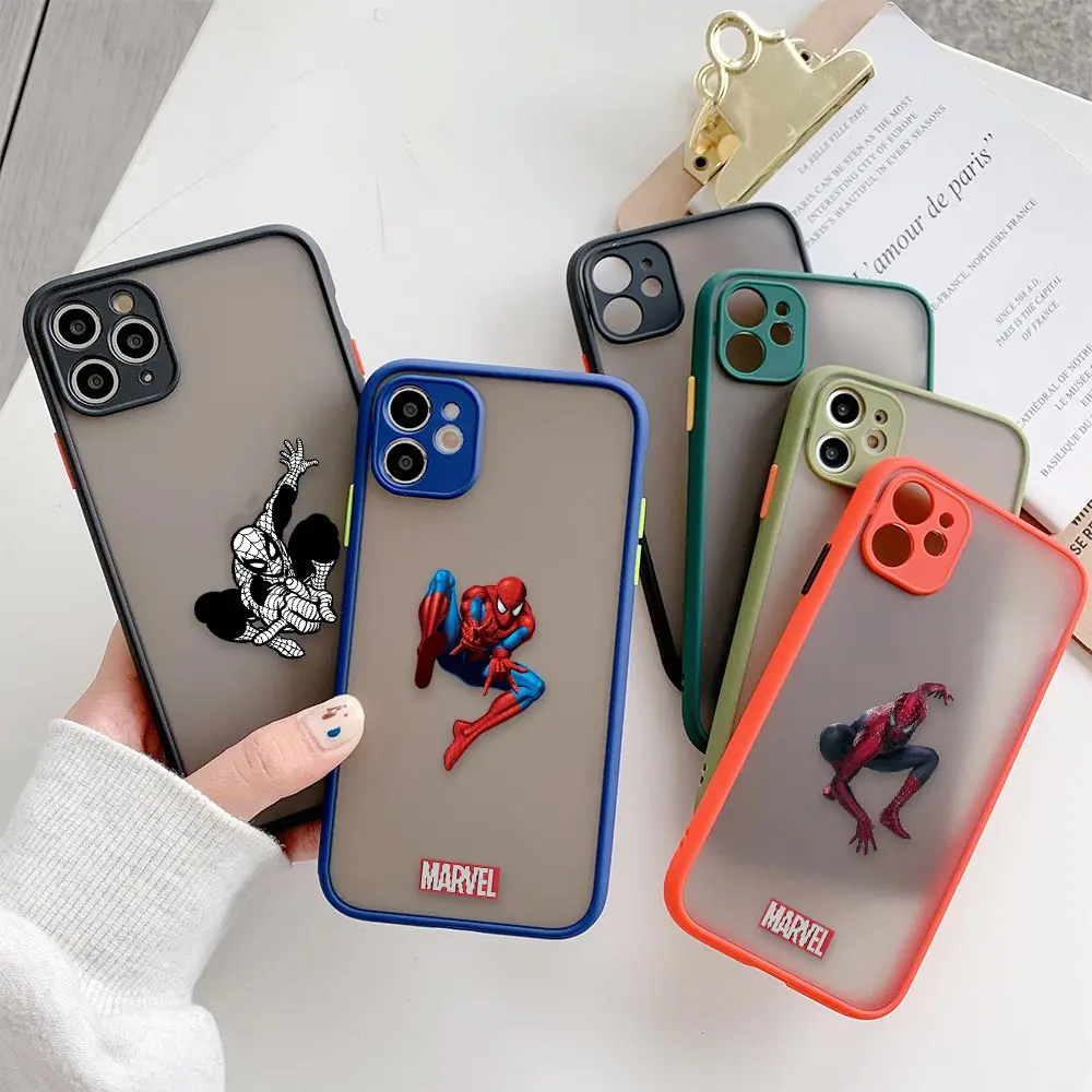

Matte Case For Apple iPhone 11 12 13 Pro Max XR XS X 6 S 7 8 Plus Mini Skin Feel Cases Silicone Cover Heros Marvel's Spider-Man