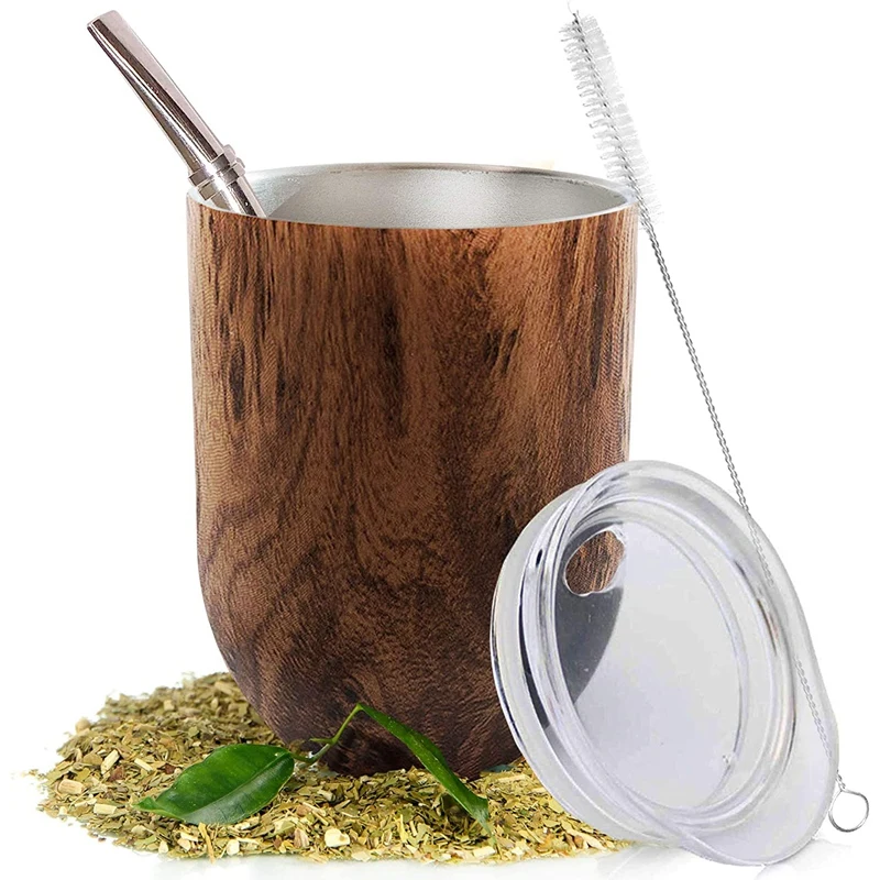 Чайный набор Yerba Mate Gourd 12 унций Двухстенная кружка из нержавеющей стали для кофе с