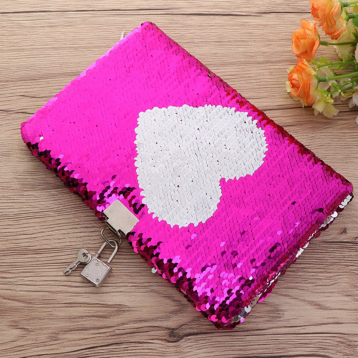 

Colorful Love Heart Notebook Sequin Secret Diary with Lock Reversible Notebook Private Journal Travel Journal Gift for Adults