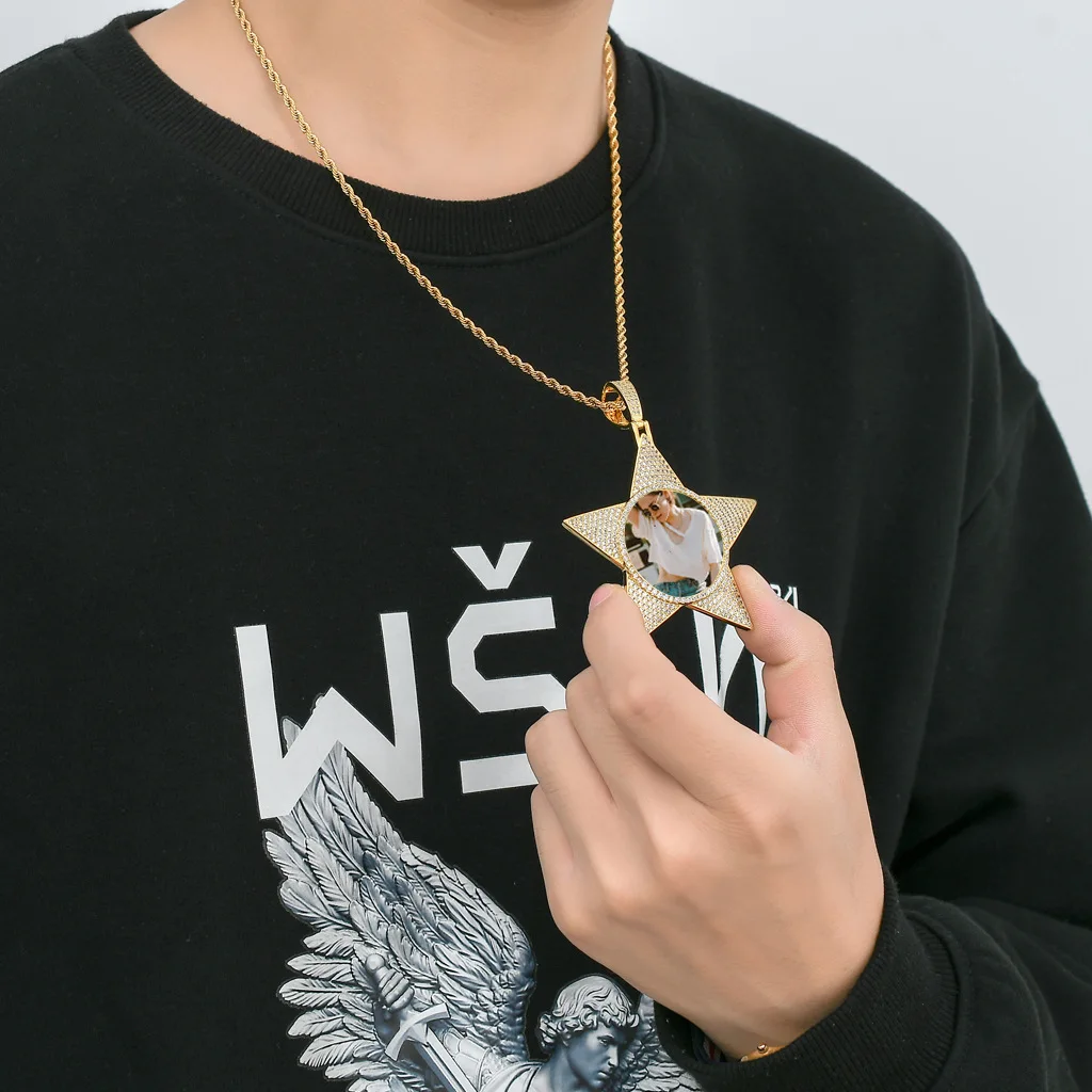 Hip Hop Custom Photo Name Couple Pendants Friendship Necklace Five Pointed Star Choker Personalized Jewelry Gifts Best Selling
