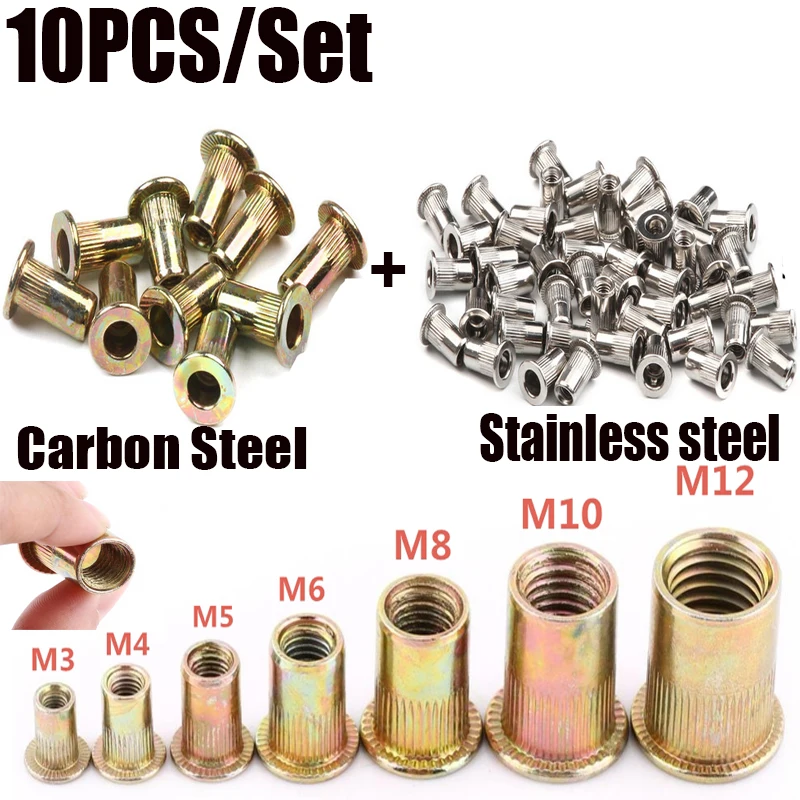 

Rivet Nut Insert Nutsert Cap Zinc Plated Carbon Steel Knurled Nuts Rivnuts Flat Head Threaded M3 M4 M5 M6 M8 M10 M12