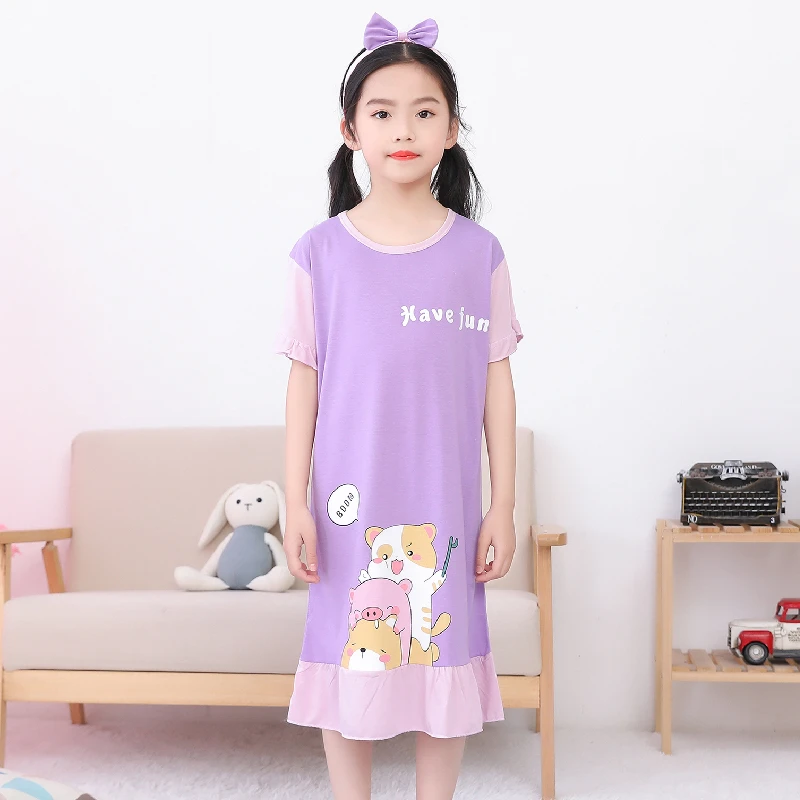 

Новинка 2022, платье для сна для девочек, летняя ночная рубашка принцессы, Детская Хлопковая ночная рубашка с коротким рукавом, милая мультяшн...