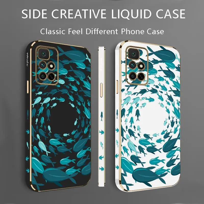 Fish Gather Luxury Plating Phone Case For Xiaomi Redmi 10 10A 12C 9 10C 9T 9A A1 9C Cover