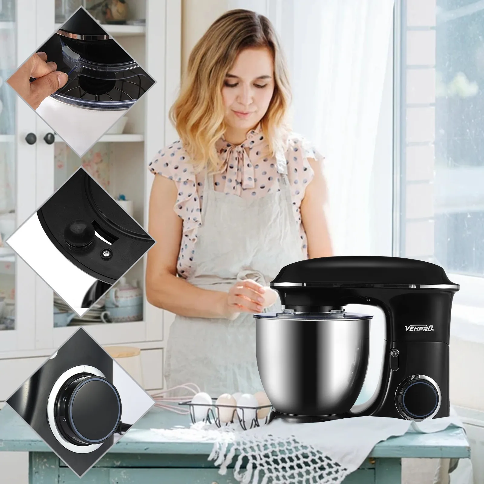 Вертикальный миксер 1500 л Вт 6-Скоростной пищевой с наклонной головкой и чашей для