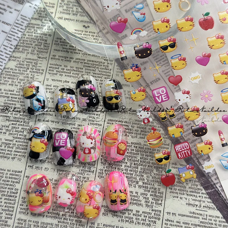 Cartoon HelloKitty Sanrio Nail Sticker Pixel Melody Mosaic Kuromi Anime Stickers Art Decoration DIY Press On Nails