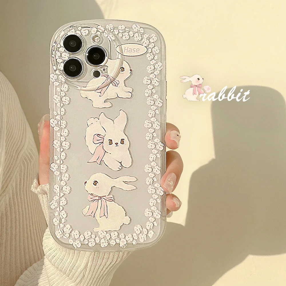 

Lovely Ribbon Rabbit Transparent Phone Case for iPhone 14 12 13 11 Pro ProMax Plus X XR Xsmax Shockproof Soft Phone Cover