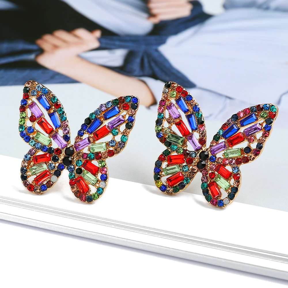 

Elegant Cute Colorful Crystal Butterfly Stud Earrings For Women Girl 2022 Trend Luxury Quality Fashion Party Jewelry Accessories