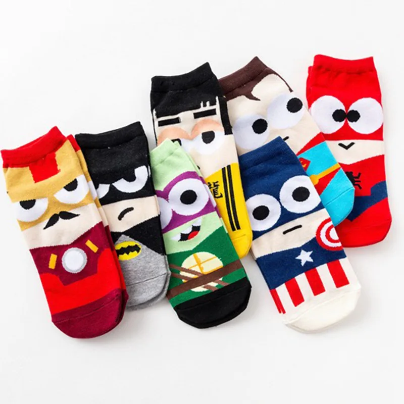 Super Hero Slipper Cartoon Men Socks Harajuku Desingner Funny Print Short Anime Socks  7 Pairs Lots Cotton Crew  Sport Gifts