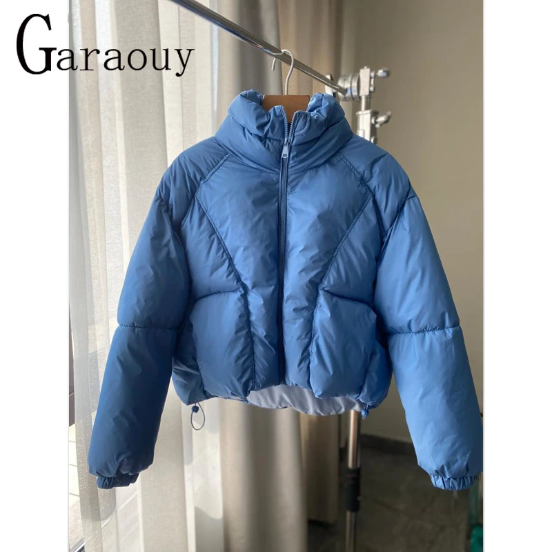 Garaouy 2022 Winter Puffer Jackets Woman Blue Stand Collar Short Parkas Coats Fashion Thick Warm Cotton Clothes Outwear Mujer