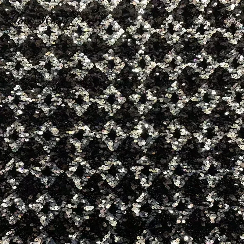 Бархатная вышитая ромбовидная ткань 5 мм с блестками для вечернего свадебного