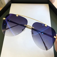 2022 sunglasses for men vintage rimless alloy aviation pilot brand gradient sun glasses female metal oval shades black brown