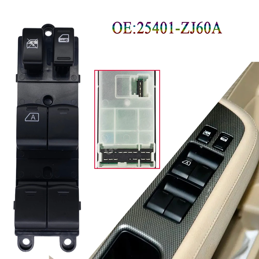 25401-ZJ60A For Nissan Sentra 2008-2012 Master Control Power Window Switch Lifter Console Driver with Auto Button 25401-ZE80A