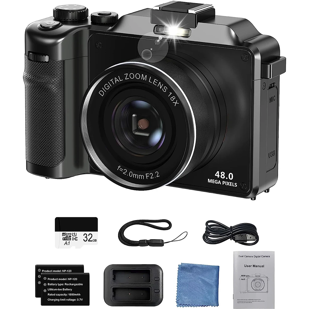 

Двойной объектив 48 МП цифровая фотокамера для фотосъемки «сделай сам» корпус винтажная видеокамера 18X Zoom 4K Автофокус Youtube Wi-Fi видеокамера