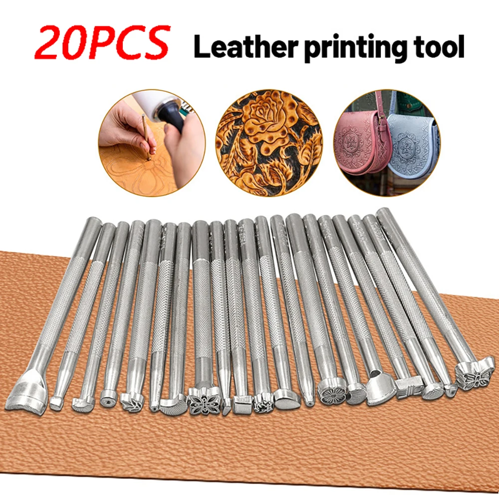 

20PCS Leather Printing Tool Handmade DIY Manual Imprint Tools For Leather Goods Leather Face Carved Printing Zinc Alloy Material