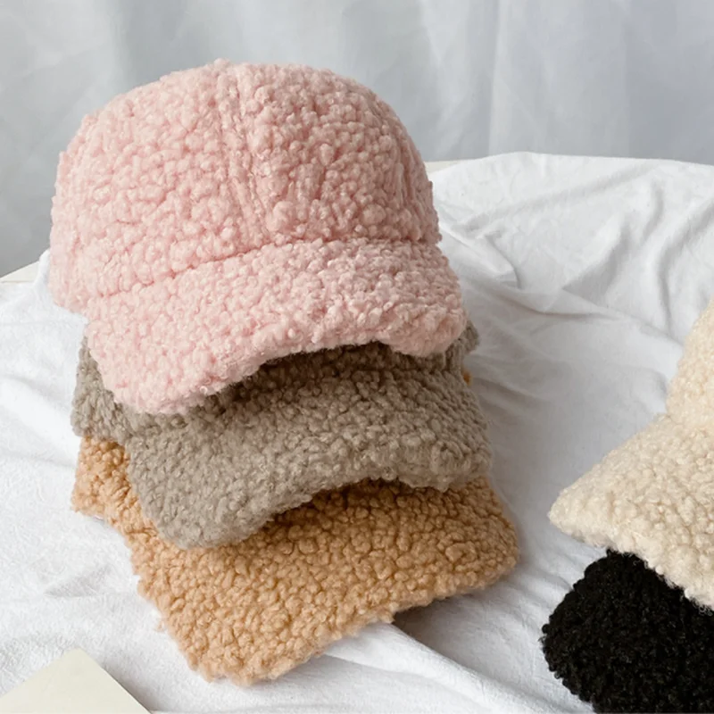 

Winter Artificial Lamb Wool Hats Female Autumn Winter Korean Version Tide Solid Color Warm Cap Plush Baseball Caps