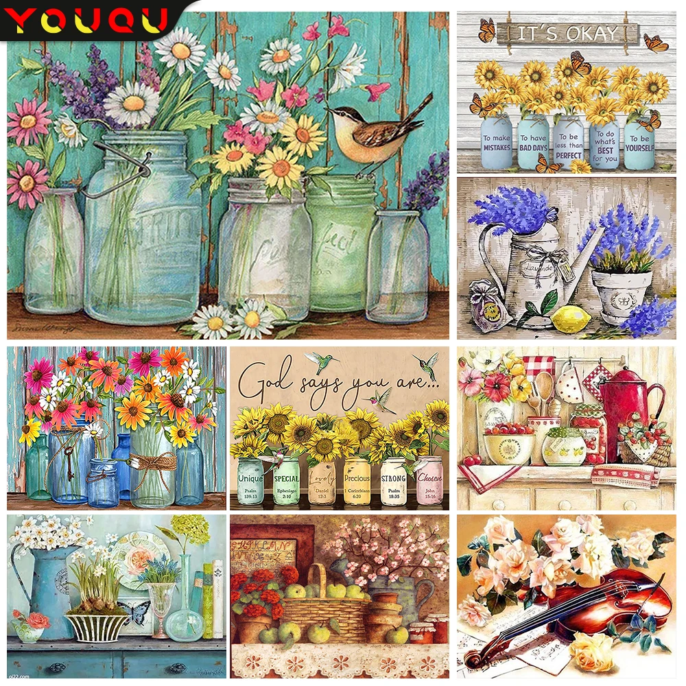 

YOUQU Diamond Painting Flower 5D Mosaic Picture DIY Diamond Embroidery Cross Stitch Kit Handmade Home Decoration Gift