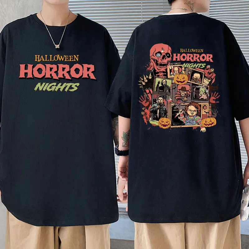

Classic 90s Vintage Halloween Horror Nights T Shirts Unisex Scary Character Spooky Series Movie Ghostface Chucky Graphic Tshirt