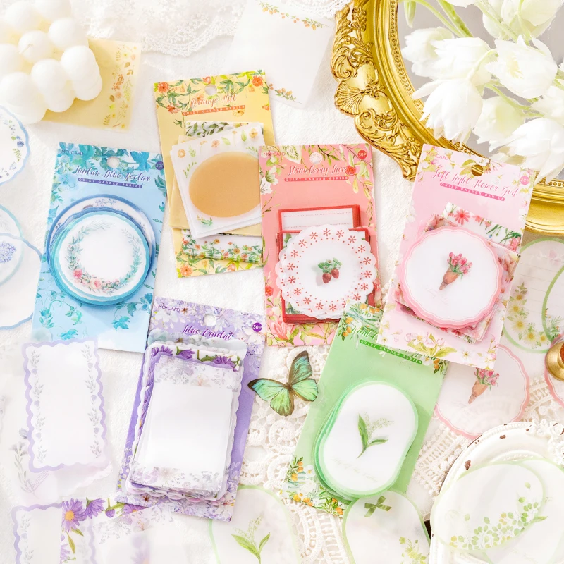 

30 Pcs Literary flowers Journal Decoration Memo Pad Translucent Sulfuric Acid Paper Lace Sticky Note DIY Scrapbooking Stationery