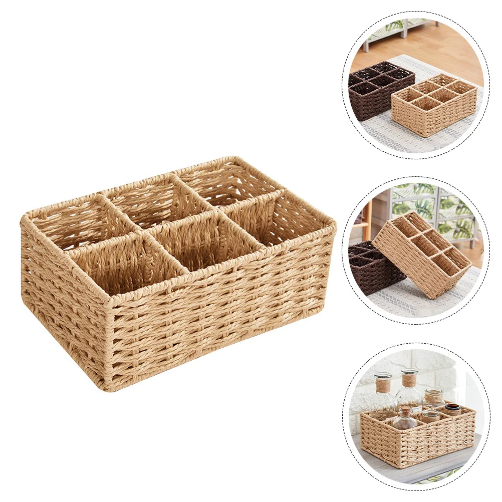 

Basket Storage Woven Wicker Baskets Seagrass Box Rattan Organizer Desktop Bin Holder Makeup Compartment Rectangular Sundries