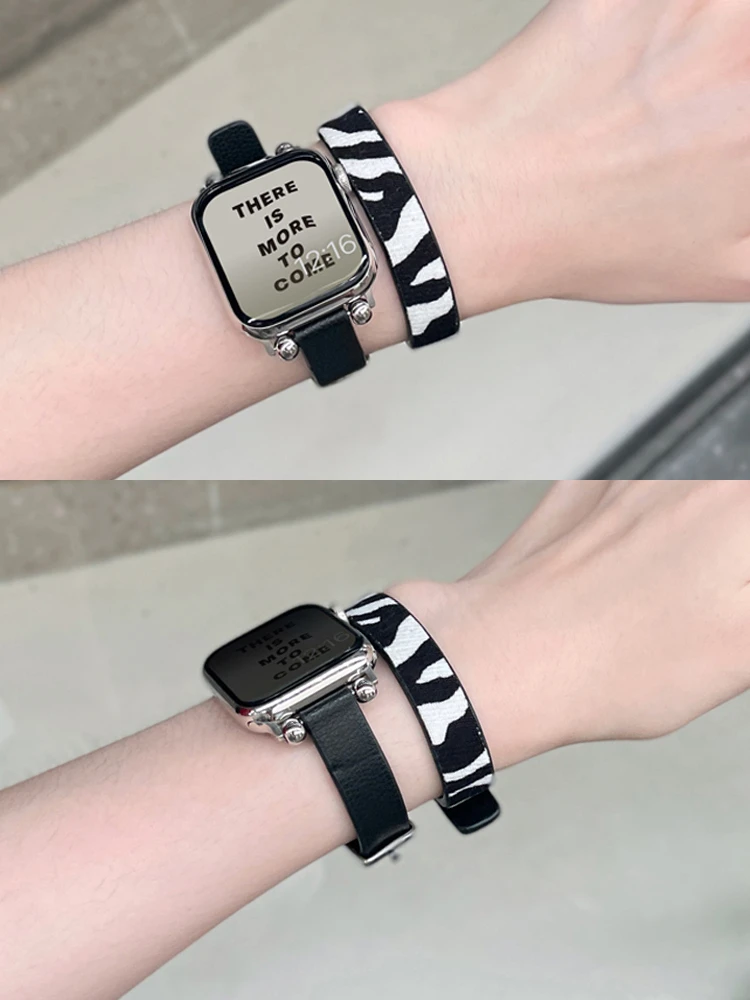 Leather Strap Set Loop For Apple Watch Band 7 SE 6 5 4 3 2 Retro Animal Texture Strap For iWatch 41mm 45mm 40 38 mm Belt Correa